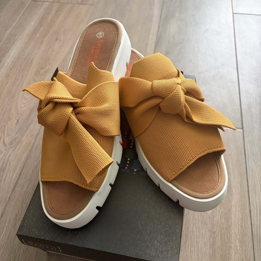 Bernie Mev FX Freesia Sandals Size 41 Mustard Yellow Bow Slides